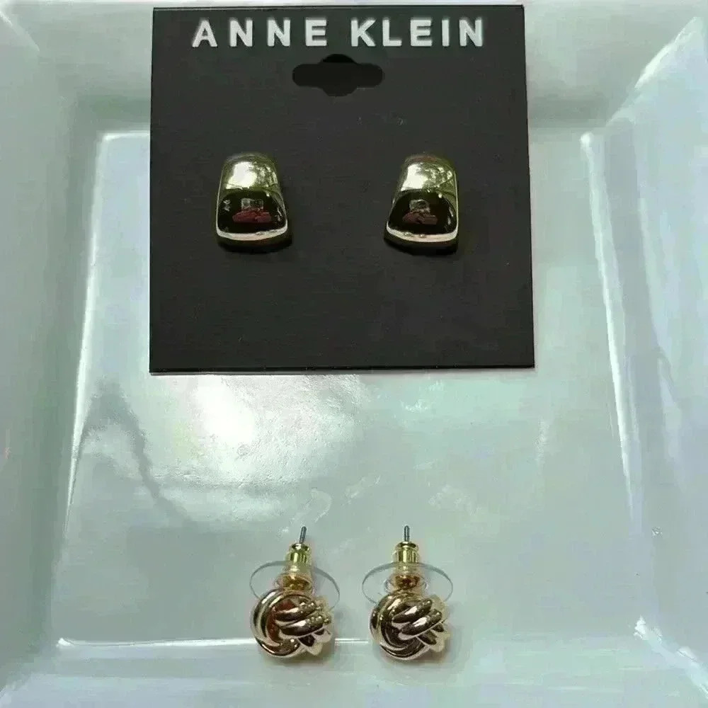 Napier Earrings W/ Twisted Design & Anne Klein Tone Half Circle Costume Jewelry